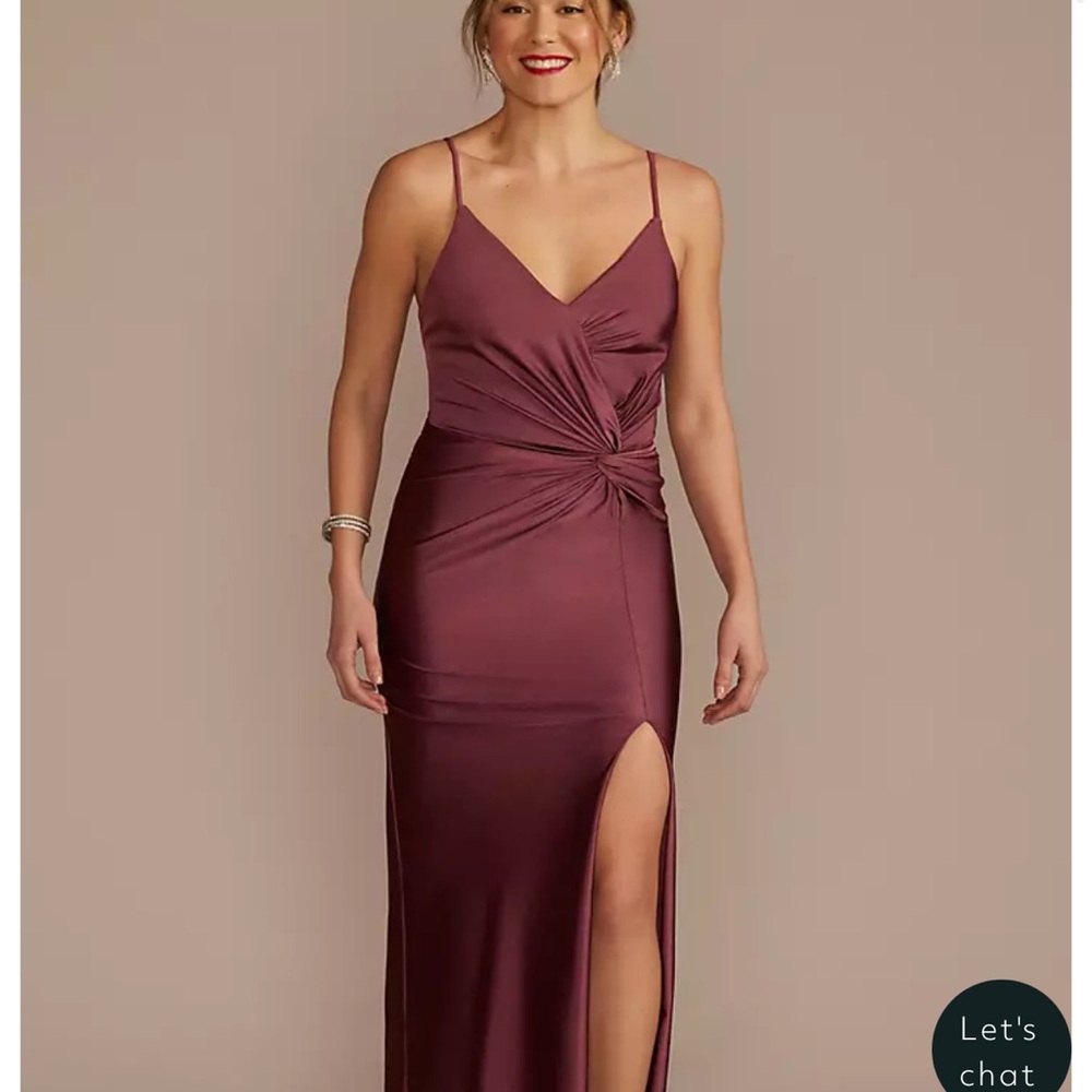 David's Bridal Red Sleeveless Ruched Gown
